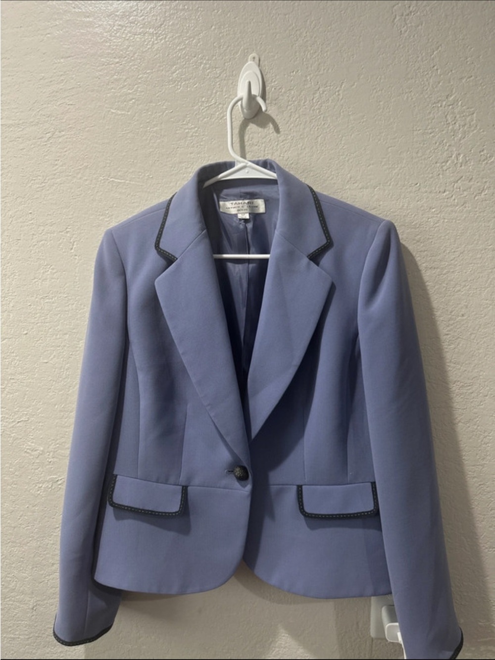 Tahari ASL Light Purple Single-Button Blazer with Contrast Trim